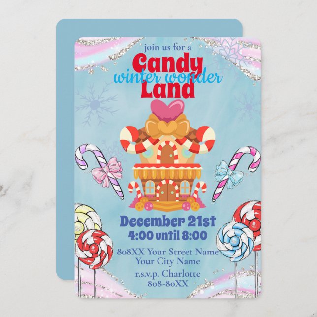 Holiday Candy Land Winter Wonderland  Invitation (Front/Back)