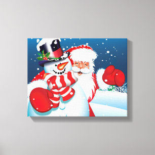 Holiday Canvas Art-Santa & Frosty Print
