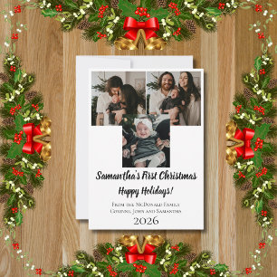 Holiday card baby's first Christmas 3 photo name