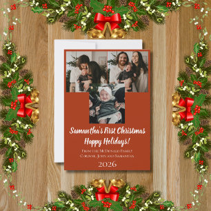 Holiday card baby's first Christmas 3 photo name