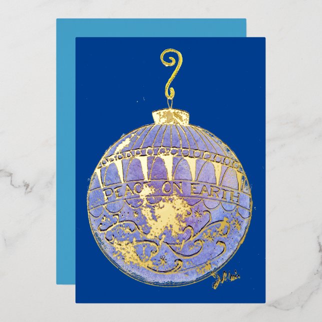 Holiday Card - Blue and Gold Tree Ornament (Front/Back)