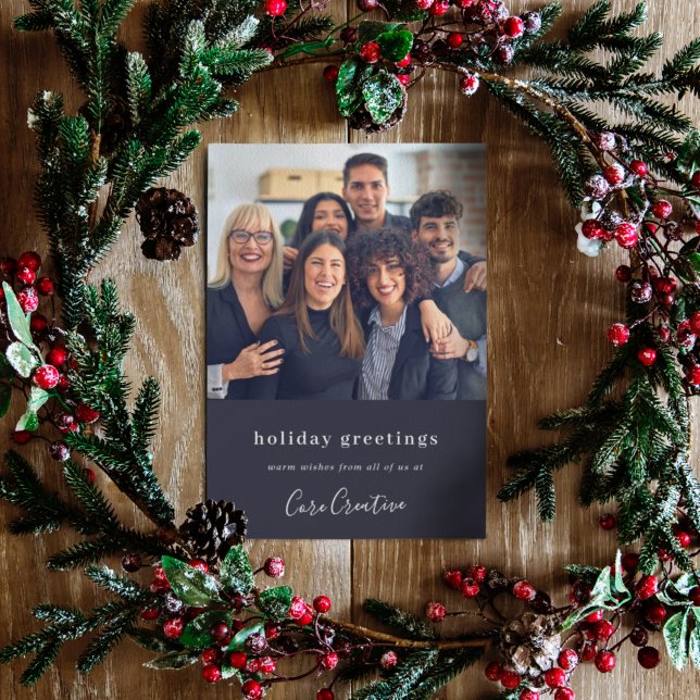 Holiday Card | Business Christmas Team Photo Navy (Stylish business Christmas card created for elegant, minimal, and festive corporate greetings)