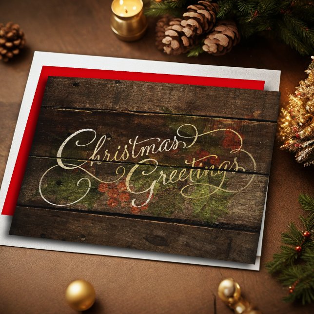 Holiday Card Christmas Greetings Rustic Wood (Creator Uploaded)