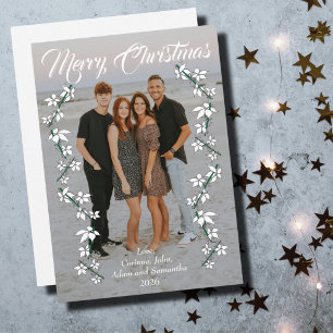 Holiday card Christmas photo year white script