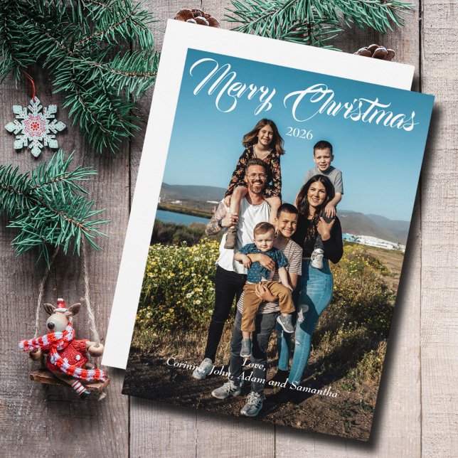 Holiday card Christmas photo year white script (Creator Uploaded)