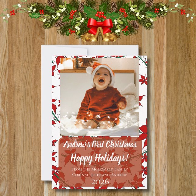 Holiday card floral baby's first Christmas custom (Creator Uploaded)
