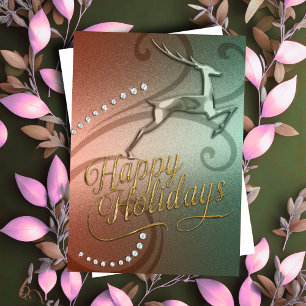 Holiday Card Reindeer Green Peach