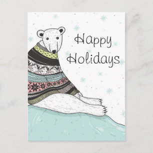 Holiday Card With Cute Polar Bear