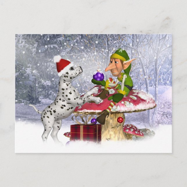 holiday card with dalmatian puppy and elf (Front)