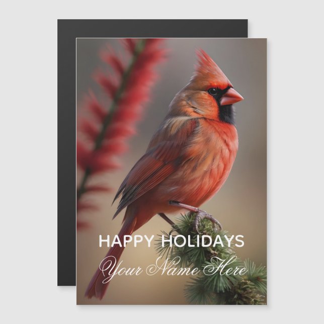 Holiday Cardinal Personalized Photo Magnet Card (Front/Back)