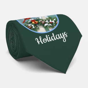 Holiday Cardinals & Christmas Garland Tie