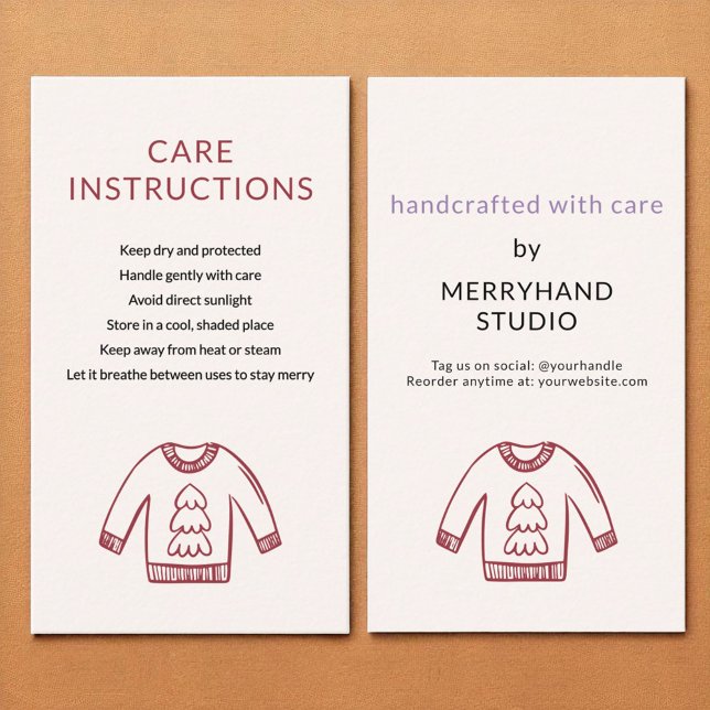Holiday Care Instructions Cosy Ugly Sweater Business Card (Creator Uploaded)