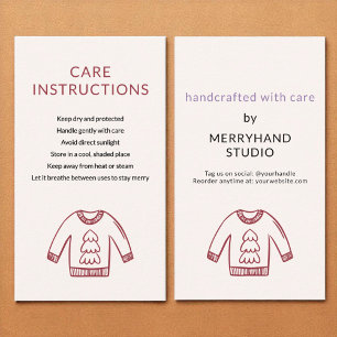 Holiday Care Instructions Cozy Ugly Sweater Business Card
