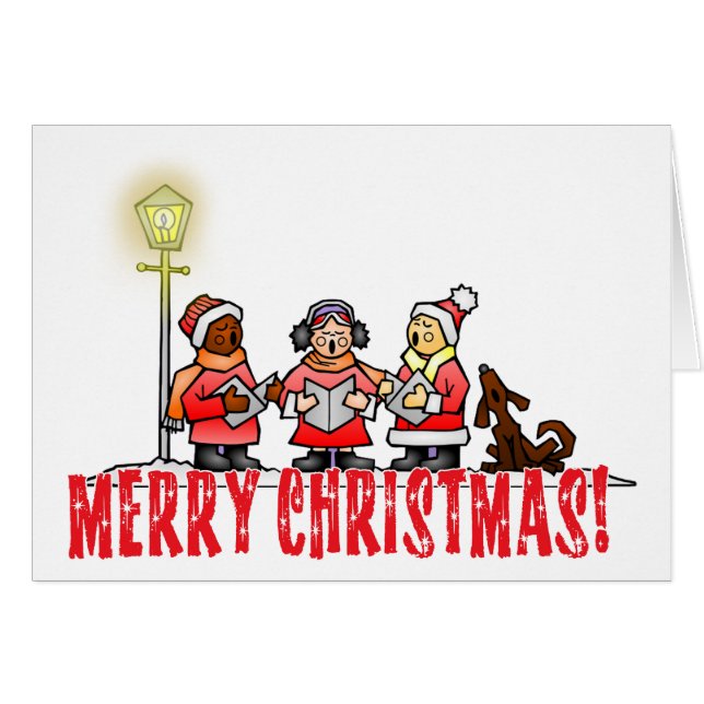 Holiday Carolers Sing Merry Christmas Card (Front Horizontal)