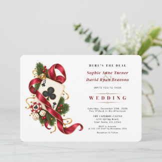Holiday Casino Wedding Burgundy Ace of Clubs Invitation