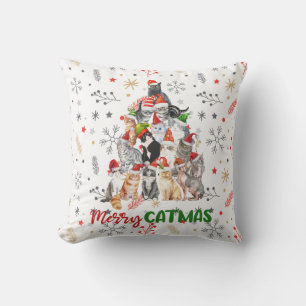 Holiday Cat and Kitten Christmas Tree red   Cushion