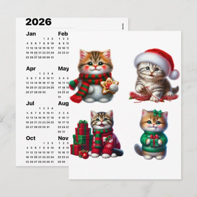 Holiday Cat Magic December Calendar 2026 Edition Postcard (Front/Back)