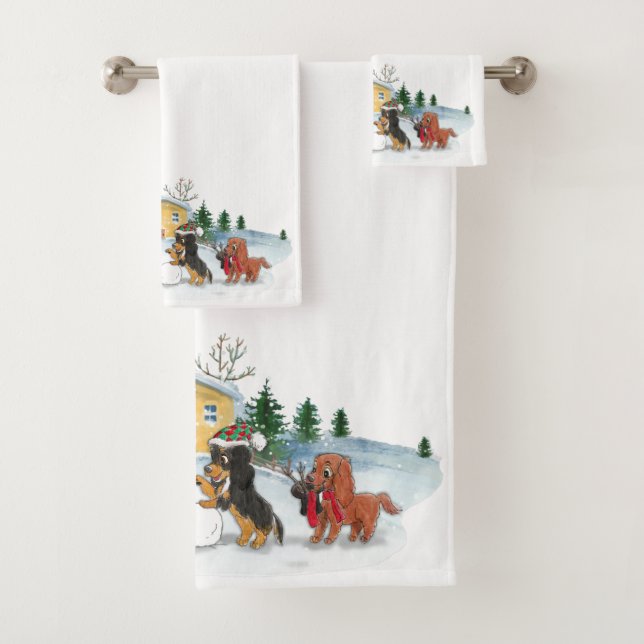 Holiday Cavalier King Charles Spaniel Bath Towel Set (Insitu)