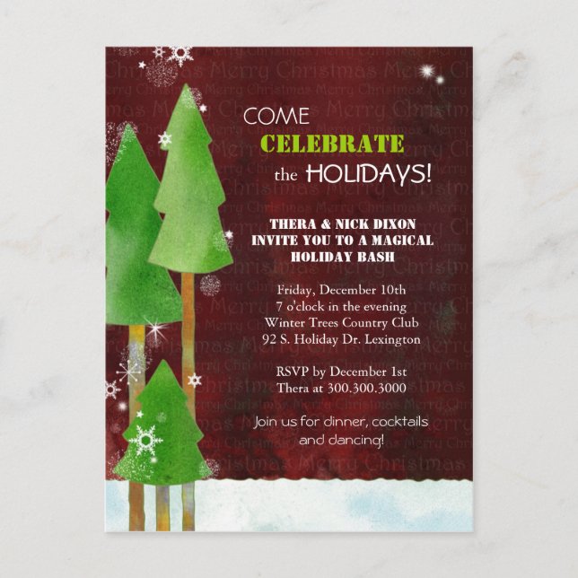 Holiday Celebration Party Invitation Postcard (Front)