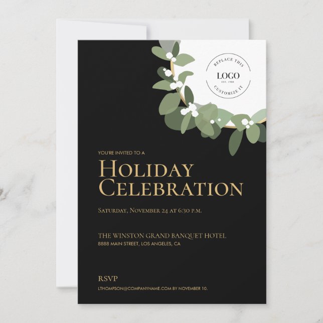 Holiday Celebration Party Modern Wreath Invitation (Front)