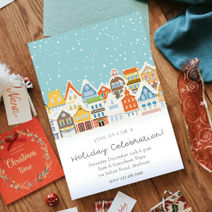 Holiday Cerebration Colourful Home Snowy Christmas Invitation