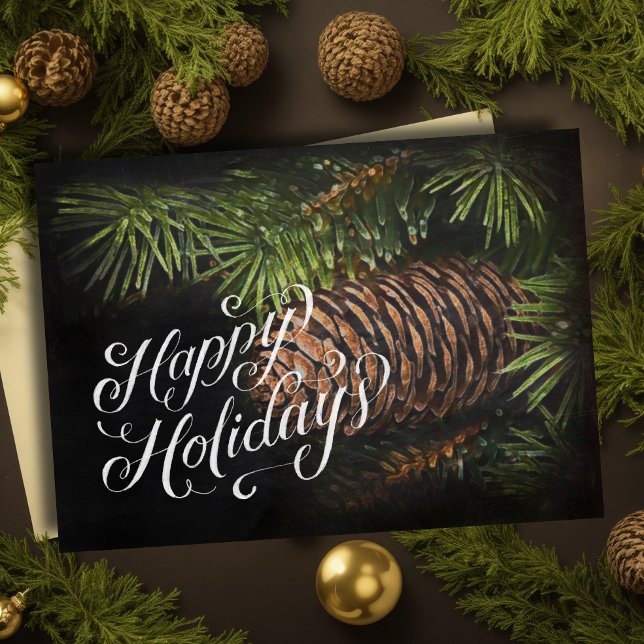 Holiday Chalk Drawn Pinecone and Pine Needles Card (Creator Uploaded)
