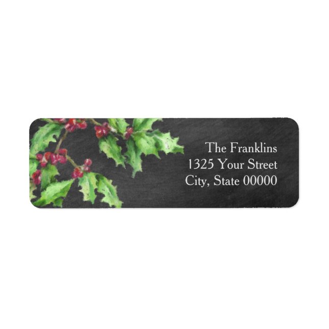 Holiday Chalk Green Holly and Red Berries Branch (Front)