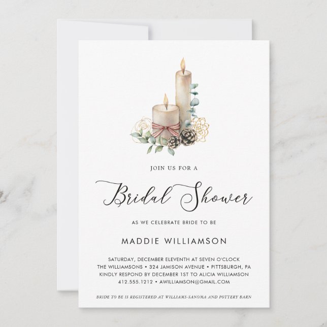 Holiday Champagne and Eucalyptus Bridal Shower  Invitation (Front)