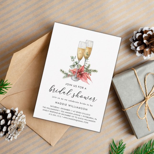 Holiday Champagne Poinsettia Bridal Shower  Invitation (Creator Uploaded)