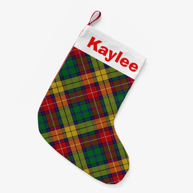 Holiday Charm Clan Buchanan Tartan Small Christmas Stocking (Front (Hanging))