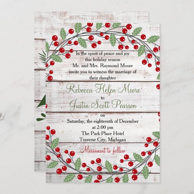 Holiday Charm Winter/Christmas Wedding Invitation (Front/Back)