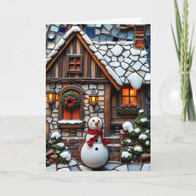 Holiday Cheer & a Mosaic Snowman Christmas Card (Front)