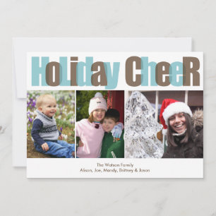 Holiday Cheer blue brown overlay Christmas photo Card