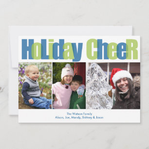 Holiday Cheer blue green overlay Christmas photo Card