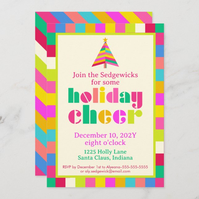 Holiday Cheer Bright Modern Rainbow Stripes Party  Invitation (Front/Back)
