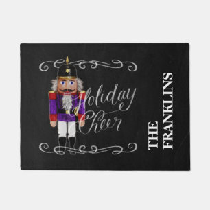 Holiday Cheer Chalkboard Purple and Red Nutcracker Doormat