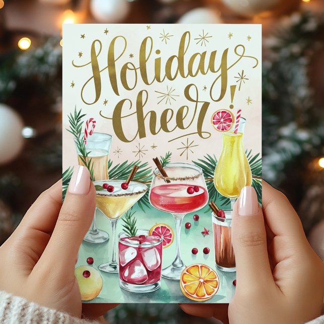 Holiday Cheer Cocktail Christmas Card (Creator Uploaded)