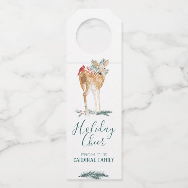 Holiday Cheer Doe & Cardinal Bottle Tag (Front)