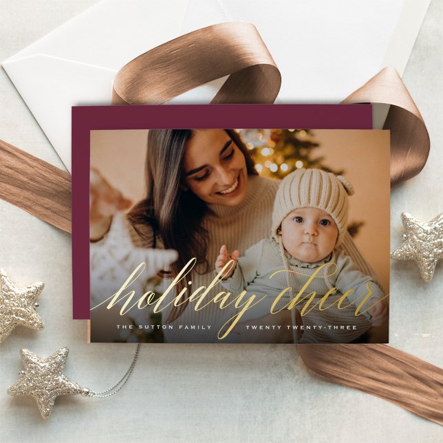 Holiday Cheer Full Photo Foil Holiday Card (Creator Uploaded)