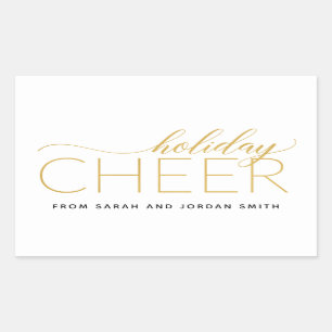 Holiday Cheer Gold Rectangular Sticker