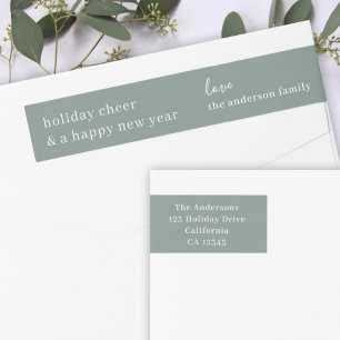 Holiday Cheer Grayish Green Elegant Christmas Wrap Around Label
