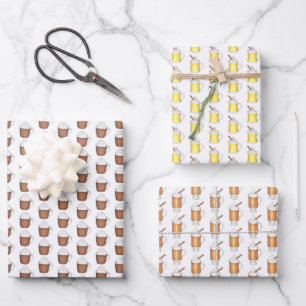 Holiday Cheer Hot Winter Eggnog Cocoa Rum Drinks Wrapping Paper Sheet