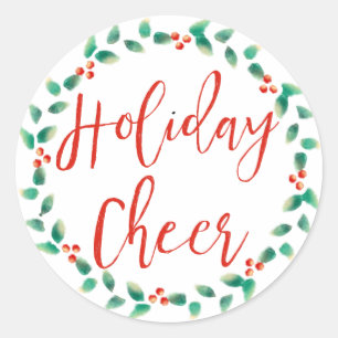 Holiday Cheer in Red and Green Christmas Wreath Classic Round Sticker
