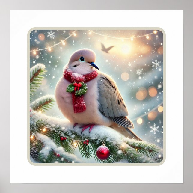 Holiday Cheer: Mourning Dove in Festive Spirit Poster (Front)