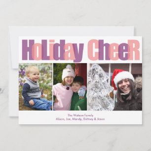 Holiday Cheer pink purple overlay Christmas photo Card