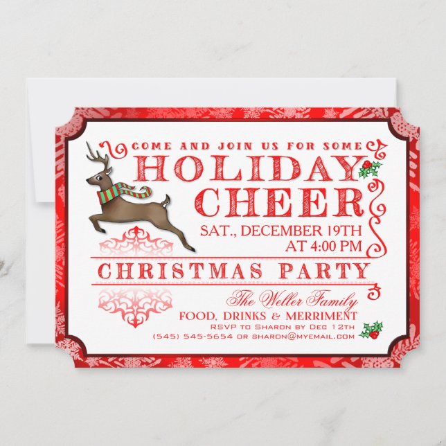 Holiday Cheer Reindeer Christmas Party Invitation (Front)