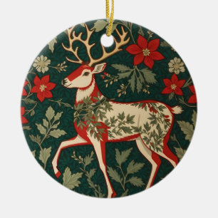 Holiday Cheer Reindeer William Morris Inspired Ceramic Tree Decoration