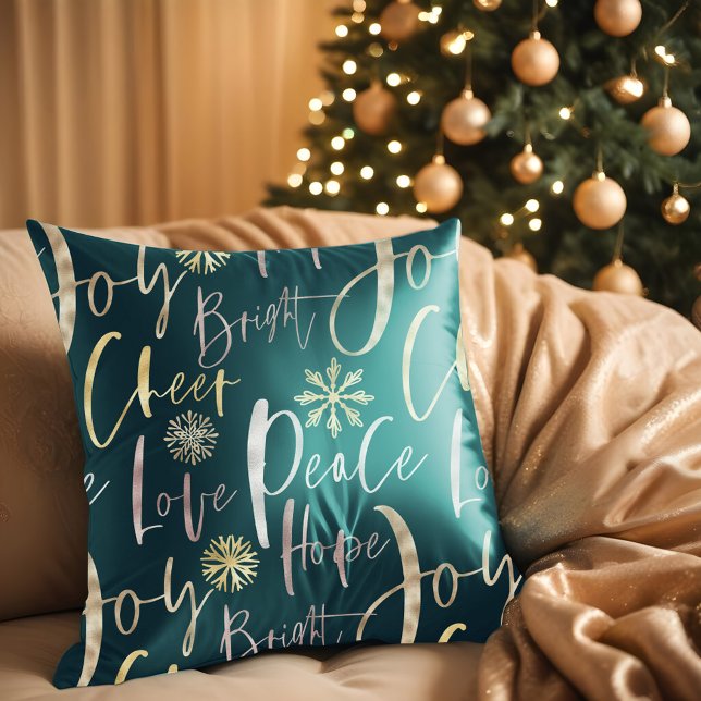 Holiday Cheer Shinny Script Typographic Christmas Cushion (Holiday Cheer Shinny Script Typographic Christmas Throw Pillow)
