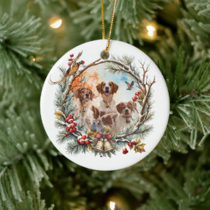 Holiday Cheer With a Brittany Spaniel Ceramic Tree Decoration