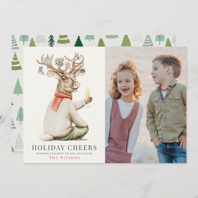Holiday Cheers Funny Reindeer Photo Christmas (Front/Back)